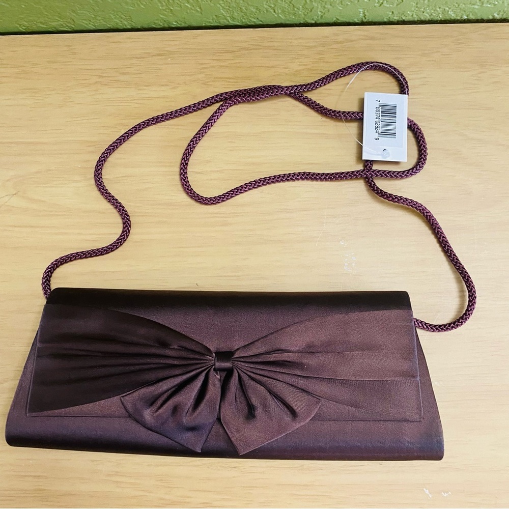 NWT La Regale Evening Gorgeous Chocolate Brown Satin Clutch Bag #AB